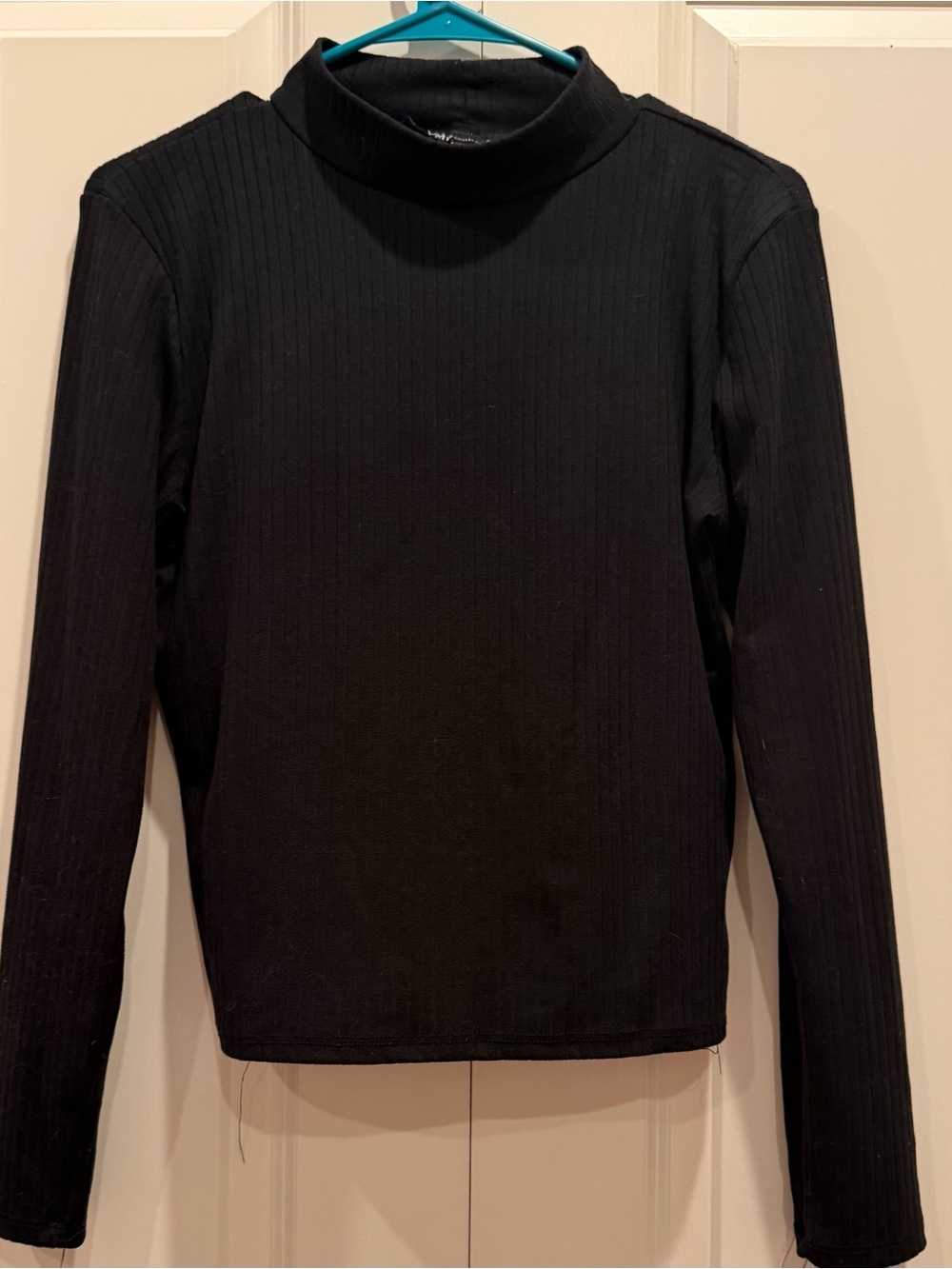 YMI Black Ribbed Long Sleeve Mock Neck Tee